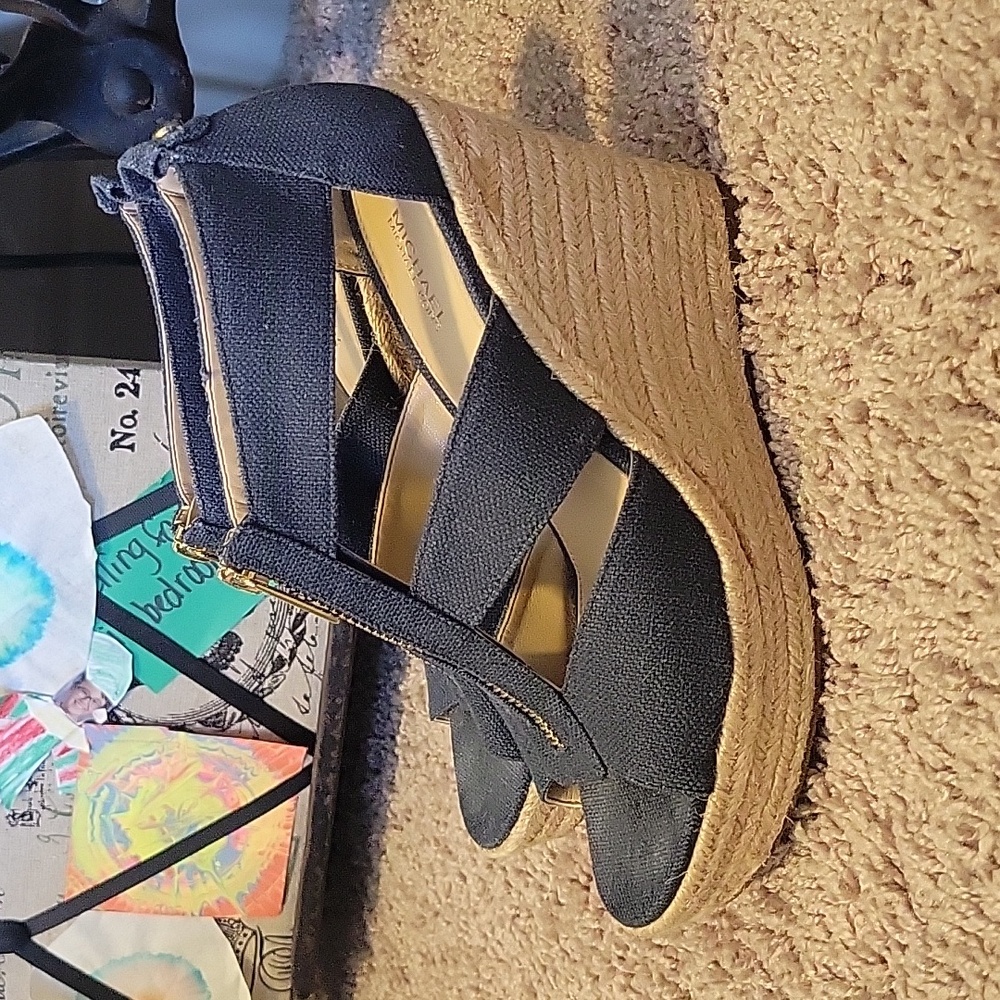 MICHAEL Michael Kors Navy Canvas Espadrille Wedges